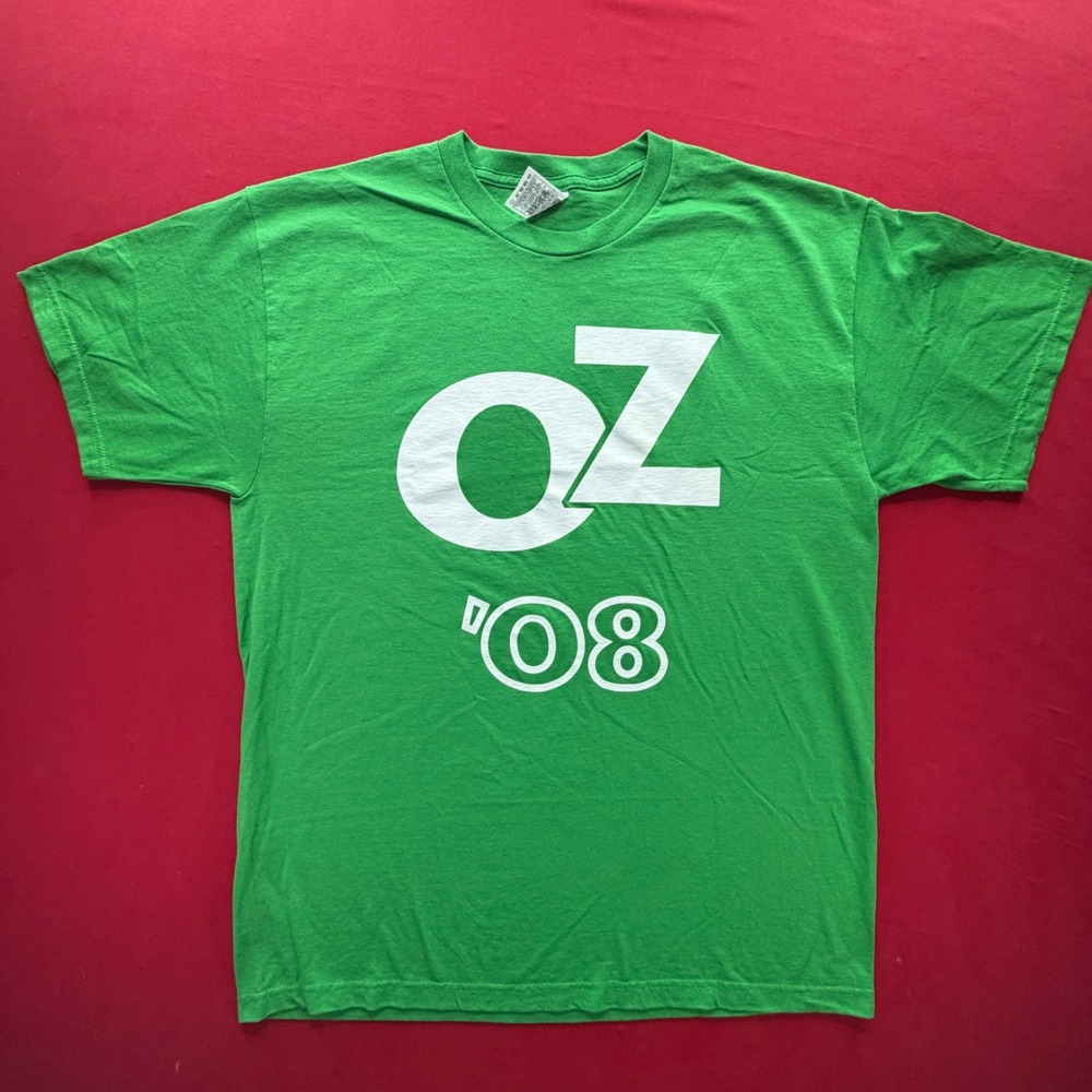 Vintage Fruit of the Loom OZ 08 Green T-Shirt Mens L Y2K 4:20 Style Streetwear